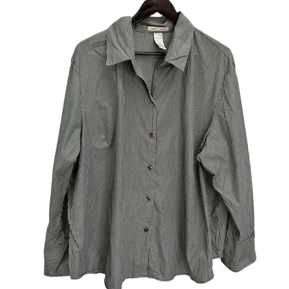 edward🖤grey Stripe Button Down Blouse Top Size 2X - Picture 2 of 10